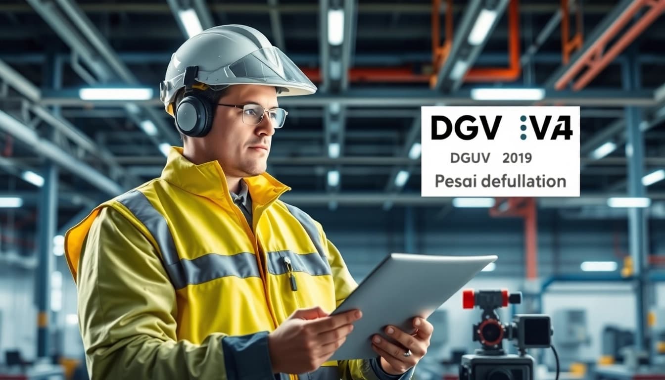 Technician performing a DGUV V3 Prüfung, ensuring safety compliance in an industrial environment.