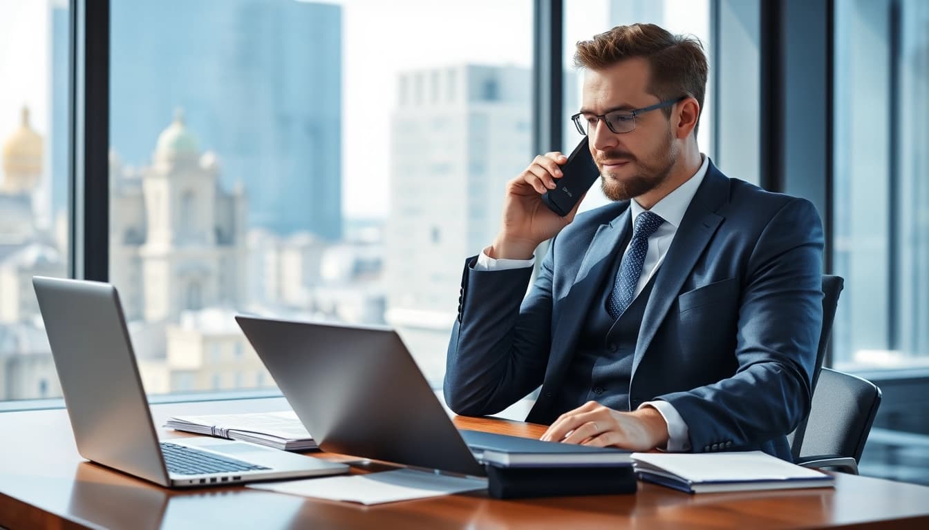 Professioneller Headhunter für Vertrieb arbeitet fokussiert im Büro.
