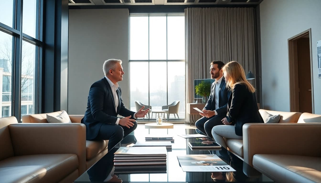 Immobilienmakler Frankfurt Riedberg berät Kunden in einem modernen Büro.