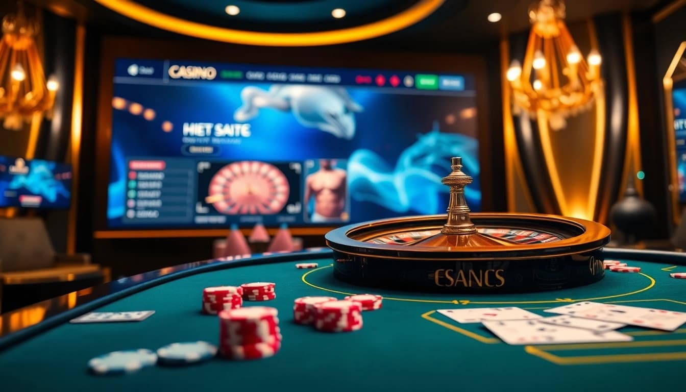 Engaging scene of casino games on Trang chủ S8 with roulette wheel and poker table.