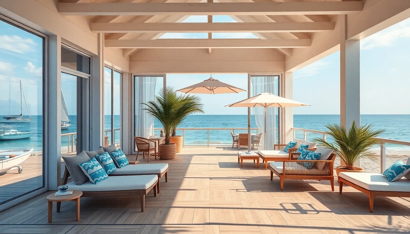 Entspanne an einem Küsten-Cabana mit Blick auf den Ozean und luxuriösem Design.