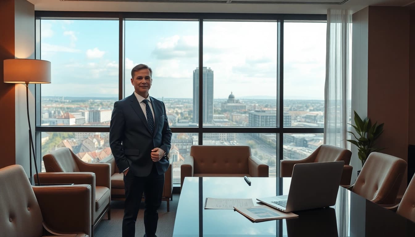 Professioneller Headhunter Solingen in modernem Büro, konzentriert und bereit, Klienten zu unterstützen.