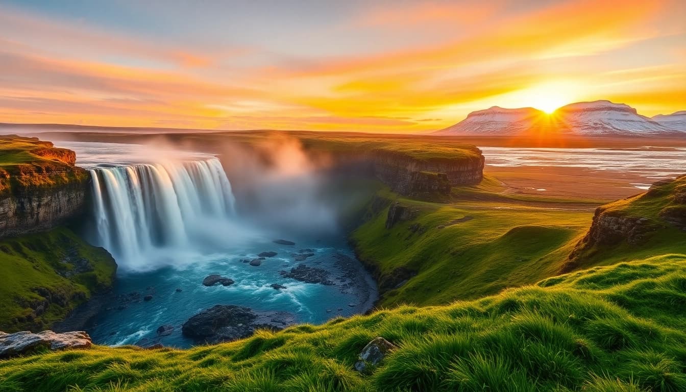 Entdecken Sie atemberaubende Landschaften während Ihrer Reise nach Island, mit Wasserfällen und Gletschern.