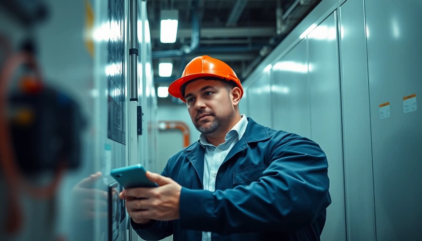 Inspecting devices during a DGUV V3 Prüfung for workplace safety compliance.