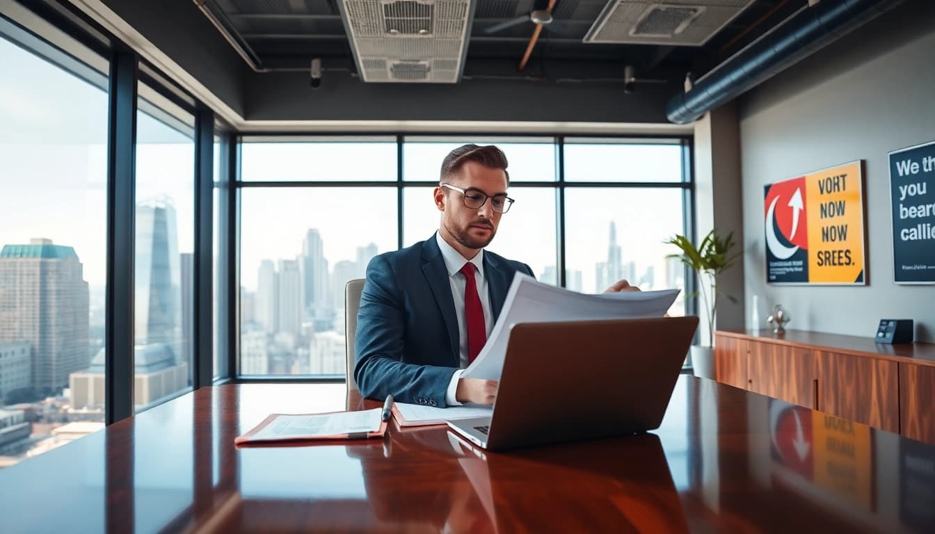 Headhunter Schweiz berät Kunden in professionellem modernen Büro mit Stadtblick.