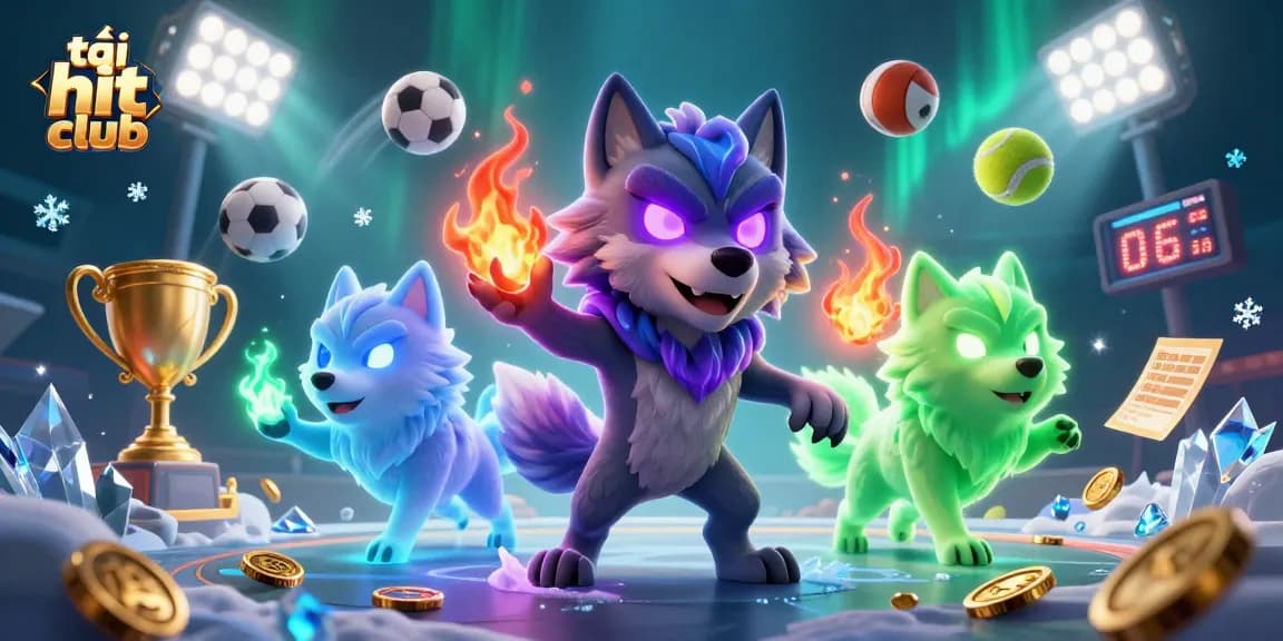 Bet on your luck with tải hit club in an exciting 3D casino scene featuring ghostly wolves and dynamic sports elements.