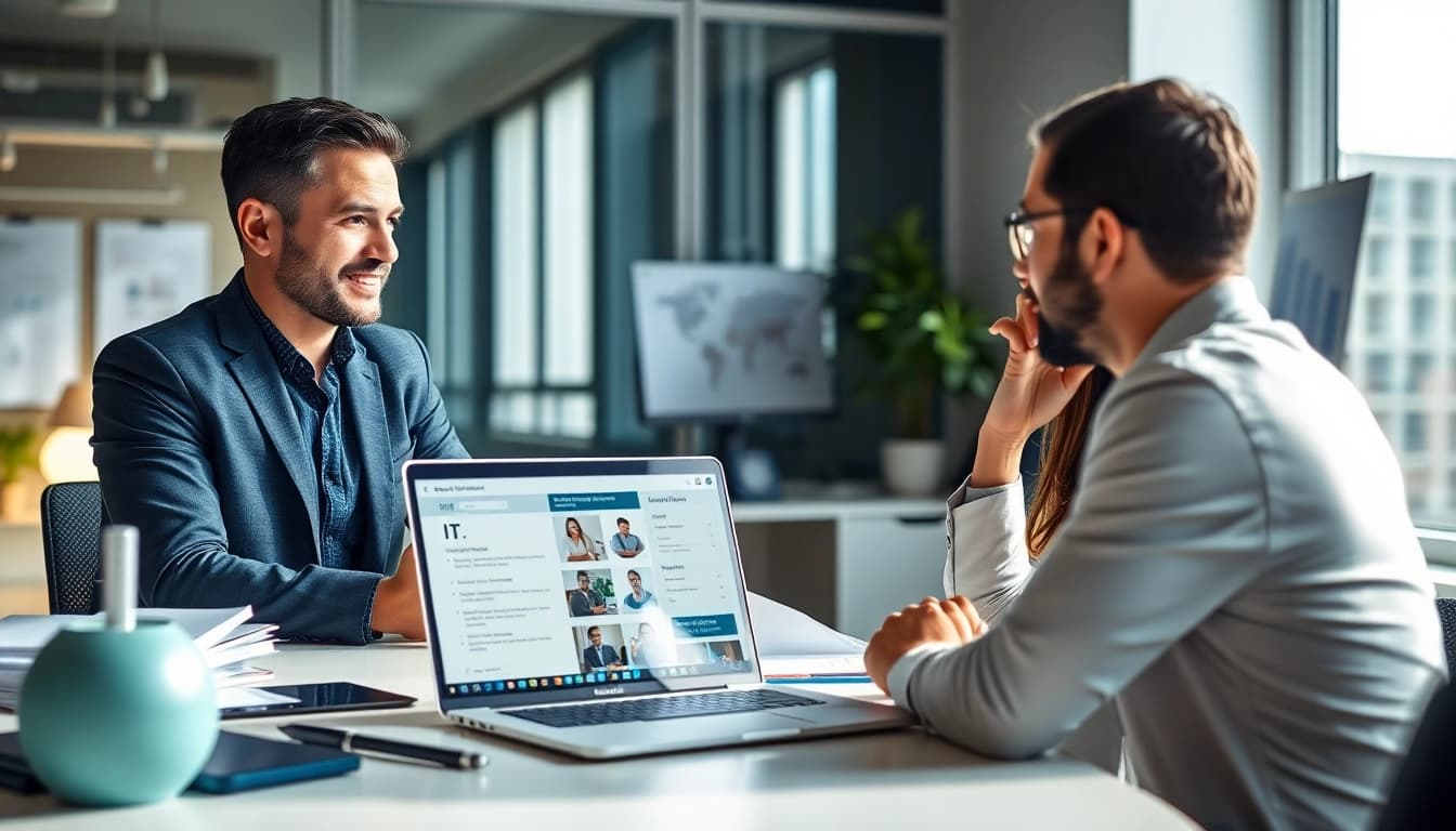 Headhunter IT berät einen Kunden in einem modernen Büro zur IT-Stellenvermittlung.
