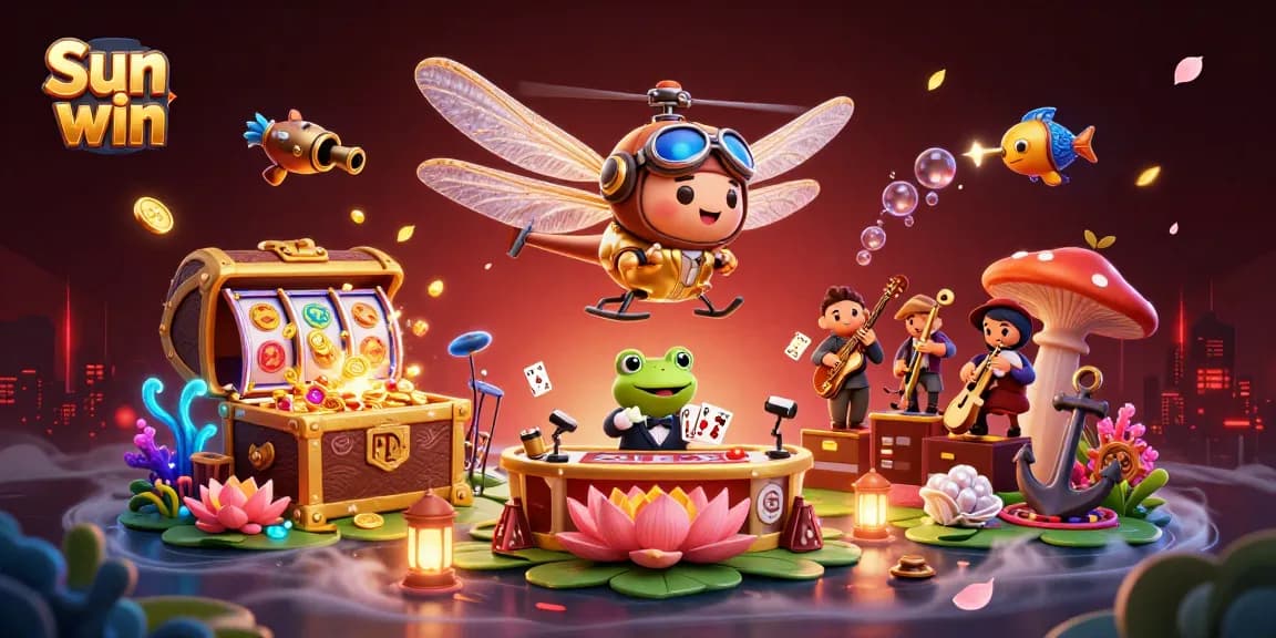 Experience the excitement at Sun win with a dragonfly pilot and lively casino scene