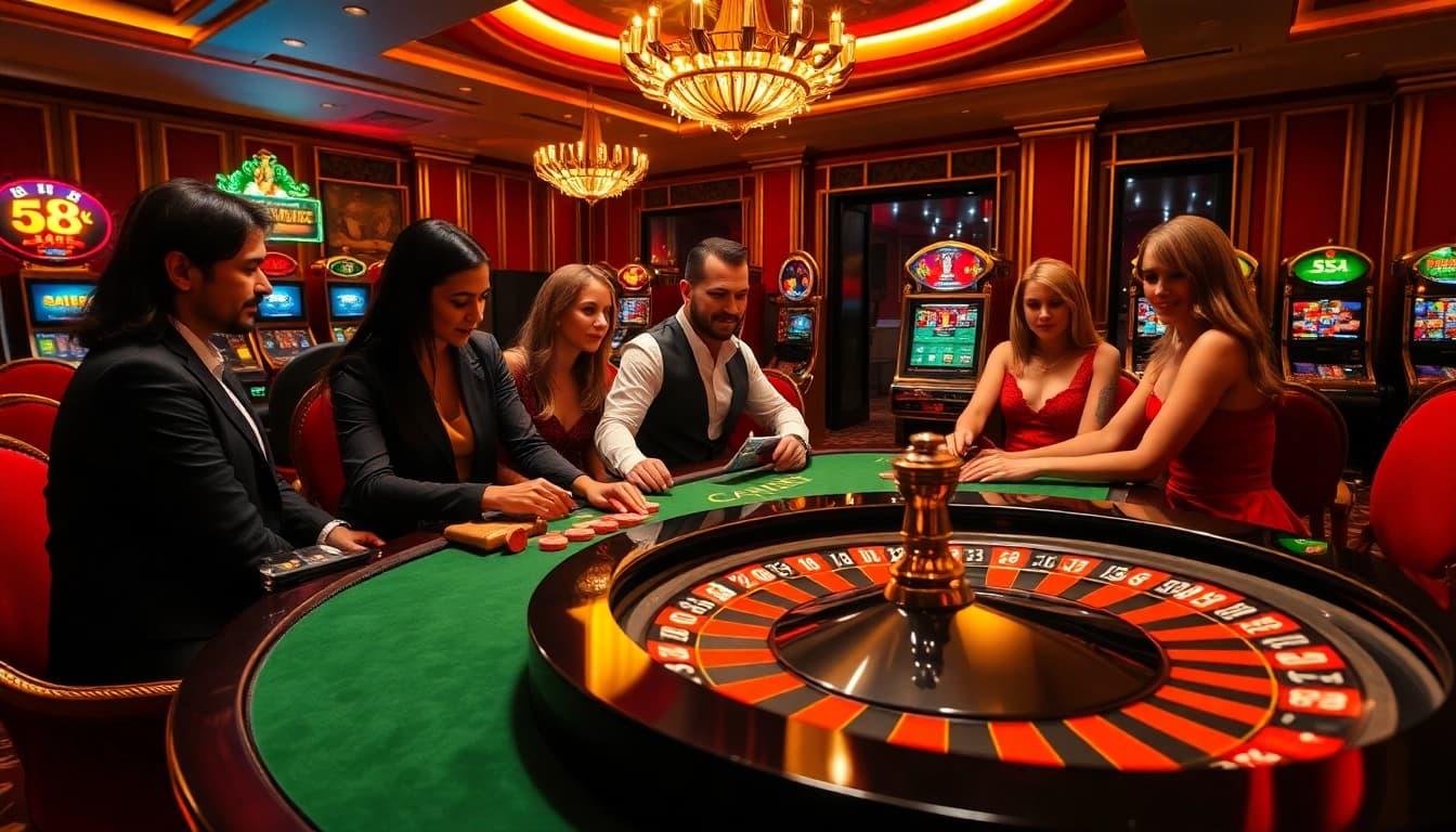 Players enjoying high-stakes poker at a casino featuring s8 odds analysis and vibrant chips.