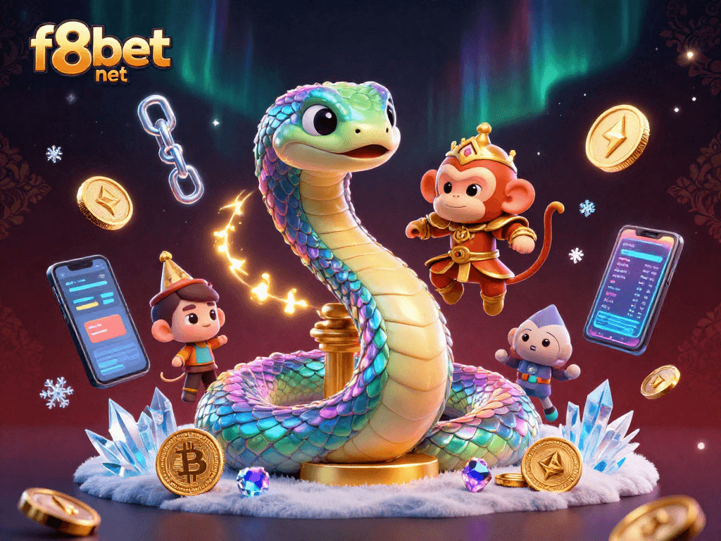 Experience the excitement of f8bet net with a vibrant, enchanted gaming scene featuring a magical serpent and monkey king.