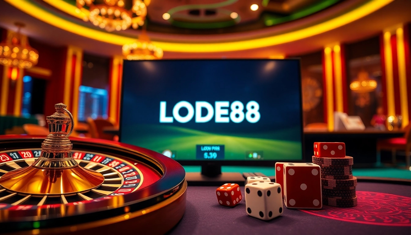 Engaging players with LODE88 on a luxurious online casino platform featuring roulette and poker chips.