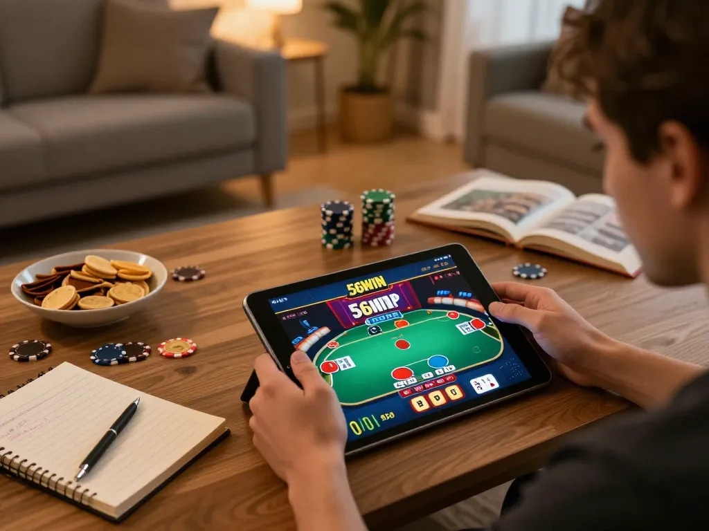 Play poker on the 56WIN app at home with engaging graphics and cozy atmosphere