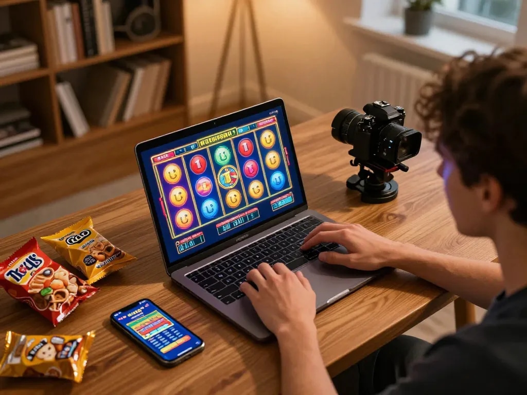 Người chơi tham gia vào một trò chơi máy đánh bạc Go 88 thú vị trên laptop trong một không gian thoải mái tại nhà.