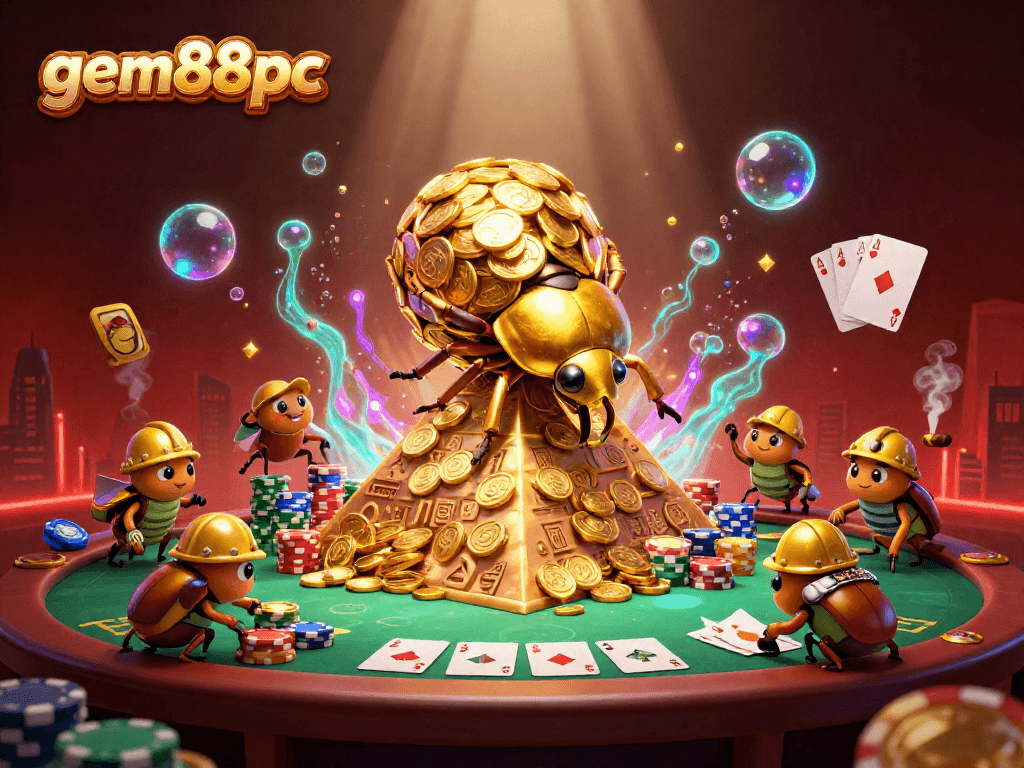 Experience thrilling casino adventures with gem88pc's enchanting golden beetles and vibrant game elements.