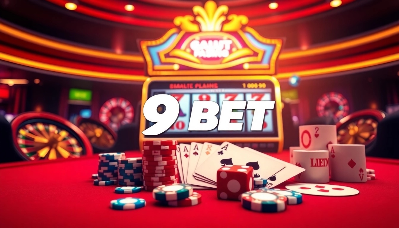Experience the excitement of 9BET with vibrant casino visuals focused on online gambling.
