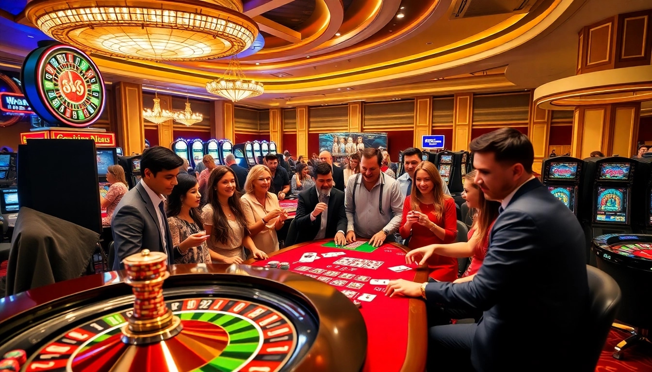 Engaging gamblers savoring the excitement of casino games at b52 tables amidst luxurious decor.