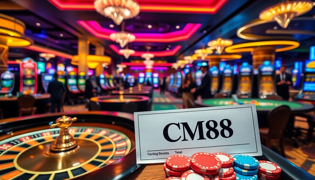 Experience the thrill of CM88 gaming at a luxurious casino with roulette tables and betting slips.