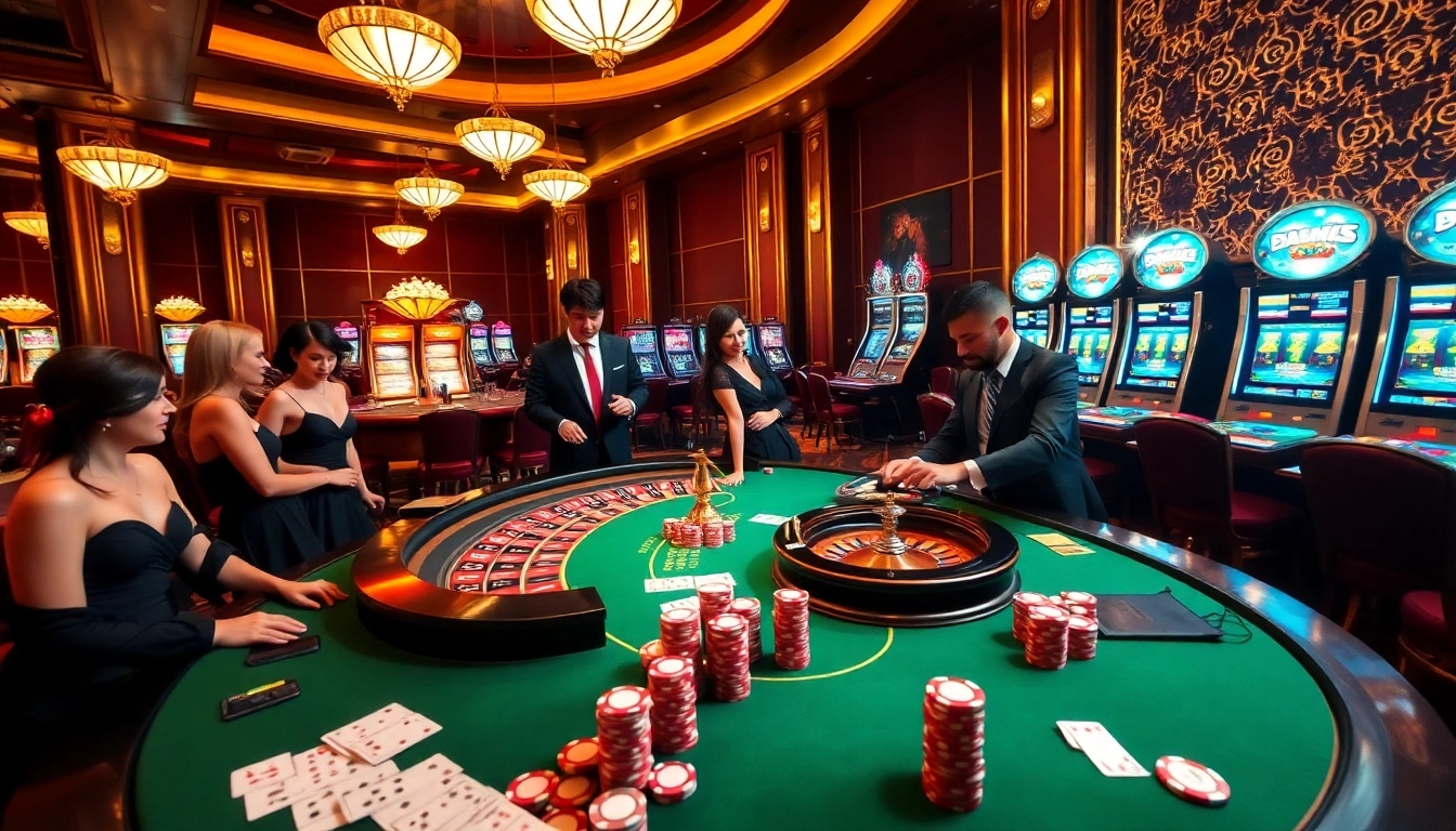 Exciting gaming action at Nhà cái DH88 with poker chips and roulette tables.