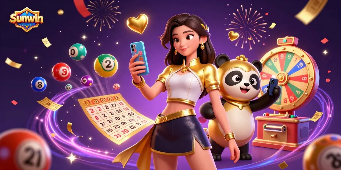 Experience thrilling wins with Sunwin in a vibrant casino-themed scene.