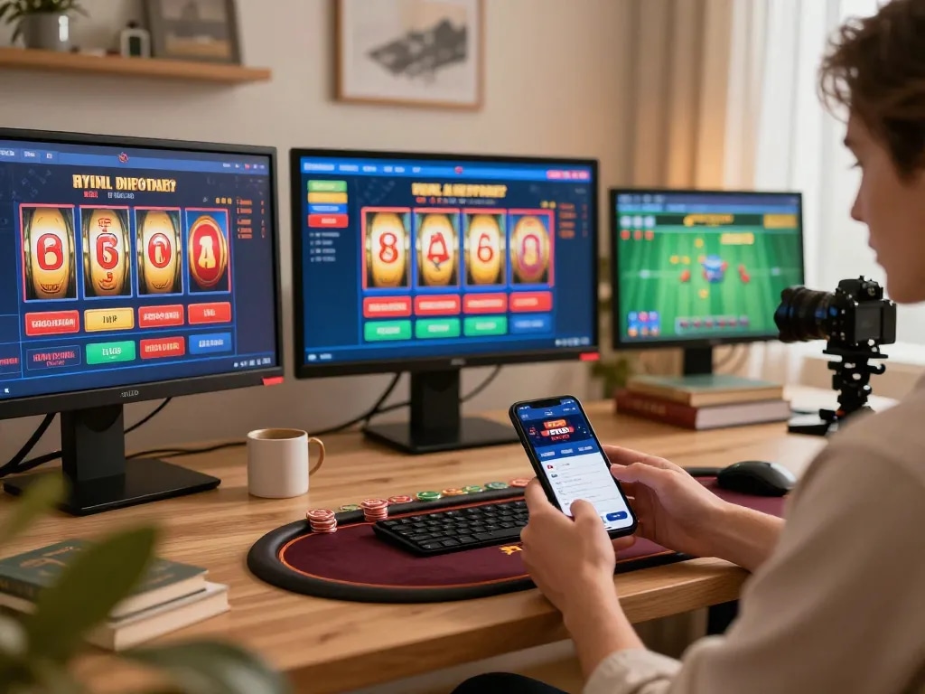 Engaging online gaming moment showcasing F168 app interface on a mobile device in a cozy home setting.