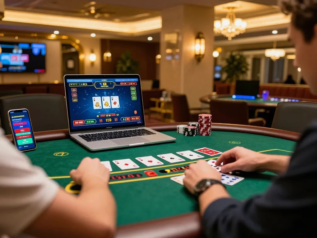 Người chơi tham gia vào trò chơi blackjack Hit Club, thể hiện gameplay năng động và thiết lập chơi game hiện đại