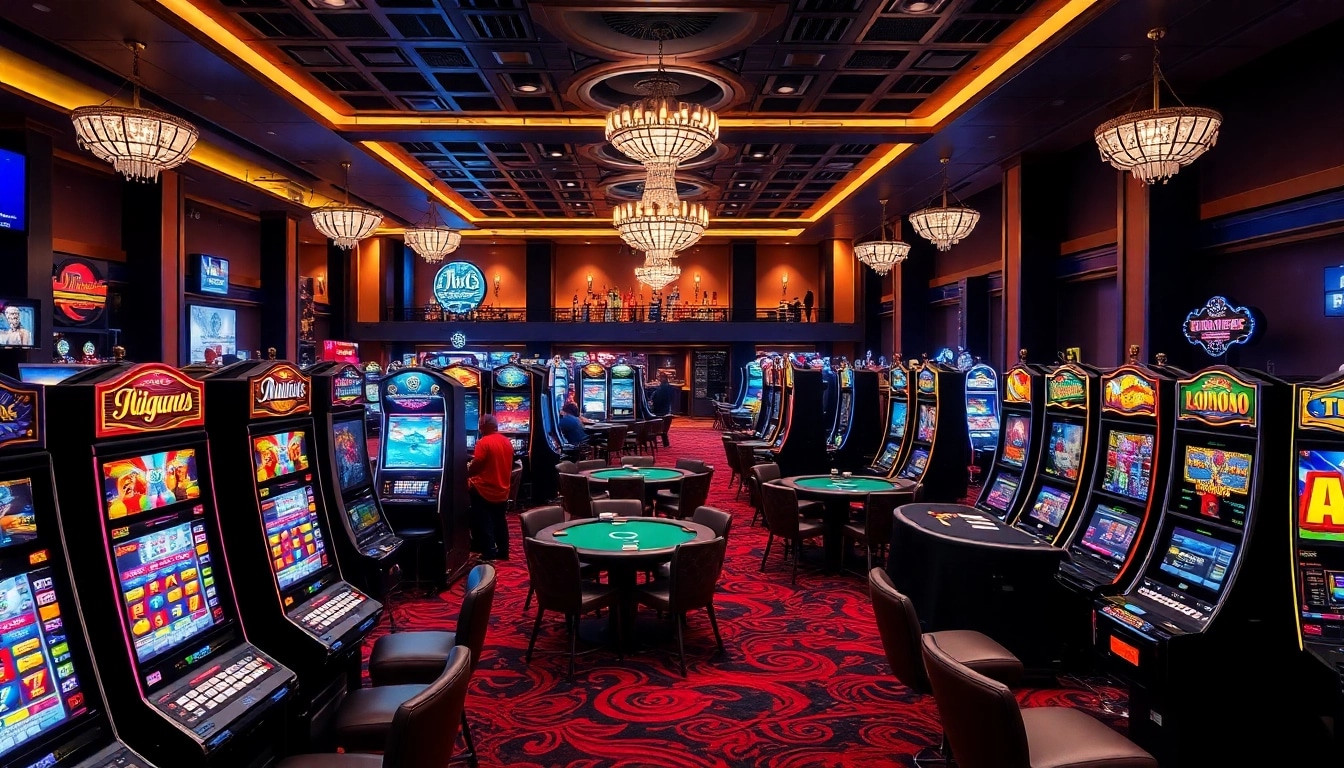 Az online casino izgalmas játékélménye a neonfények és a játékautomaták között.