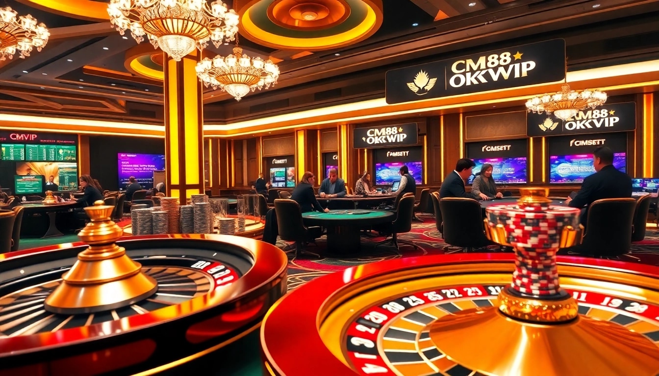 Engage in high-stakes gaming excitement at CM88 OKVIP with a vibrant casino ambiance.