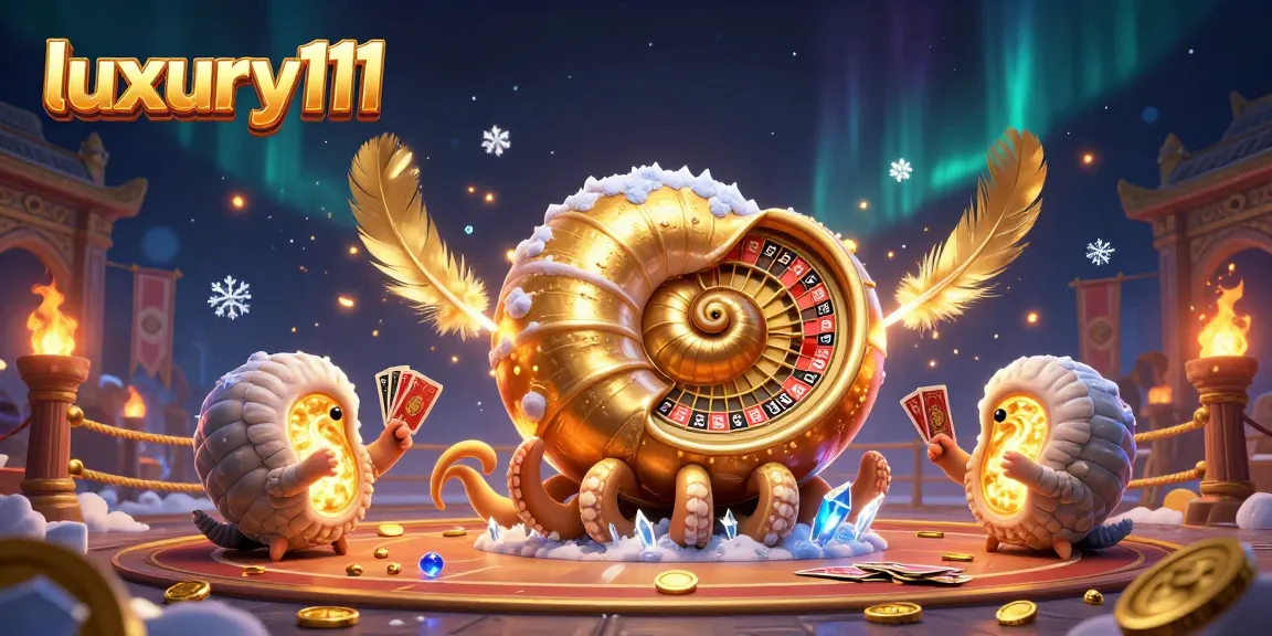 Experience the excitement of luxury111 with an ancient nautilus and card games in a 3D casino scene.