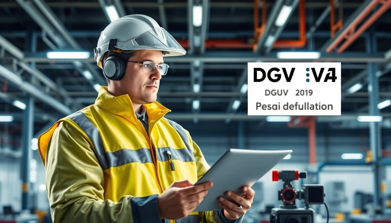 Technician performing a DGUV V3 Prüfung, ensuring safety compliance in an industrial environment.