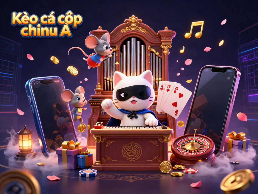 Experience the thrill of Kèo cá cược châu Á with a playful casino-themed 3D illustration showcasing vibrant elements.