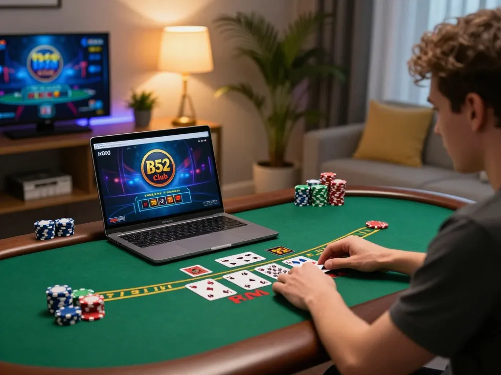 Người chơi B52 club tham gia vào trò chơi blackjack với dealer trực tiếp tại nhà với thiết lập năng động.