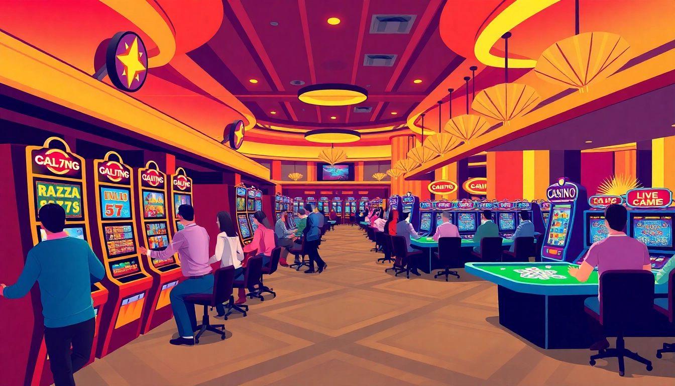 Experience thrilling games at an online casino schweiz, showcasing lively players and a dynamic atmosphere.