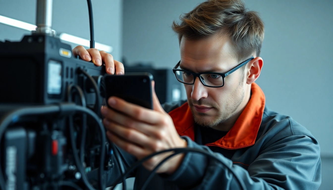 Techniker führt eine Geräteprüfung durch, überprüft sorgfältig elektrische Geräte auf Sicherheit und Funktion.