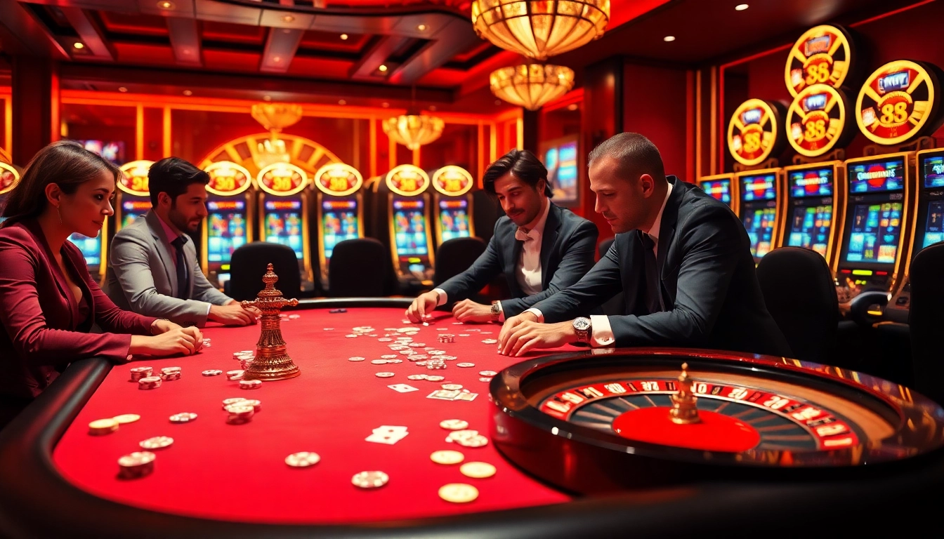 High-stakes poker game at a luxury casino highlighting new 88 branding with vibrant chips and cards.