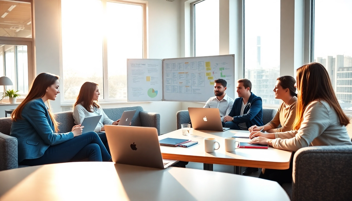 Discover a marketing team collaborating on pflegemarketing agentur strategies in a vibrant, modern workspace.