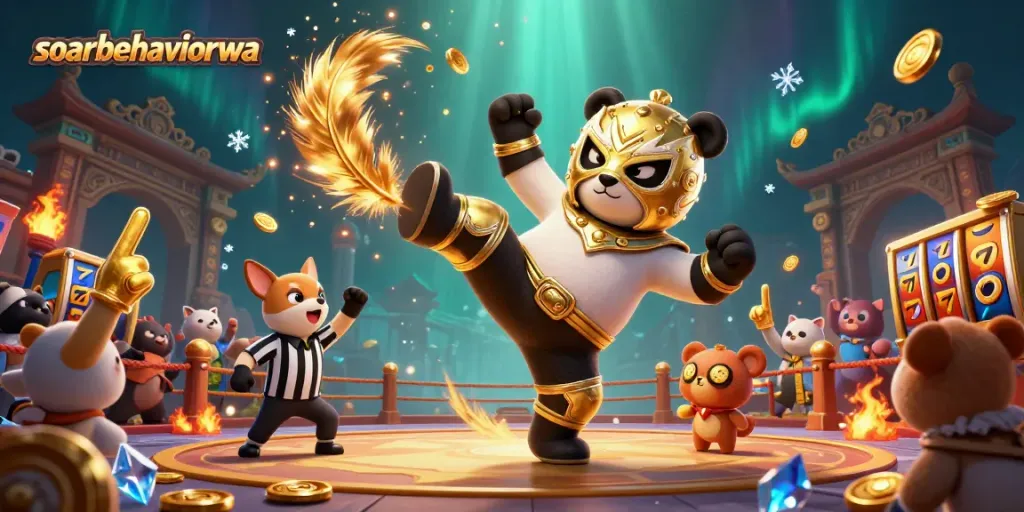 Experience thrilling gaming action with soarbehaviorwa's vibrant illustration featuring a panda wrestler.