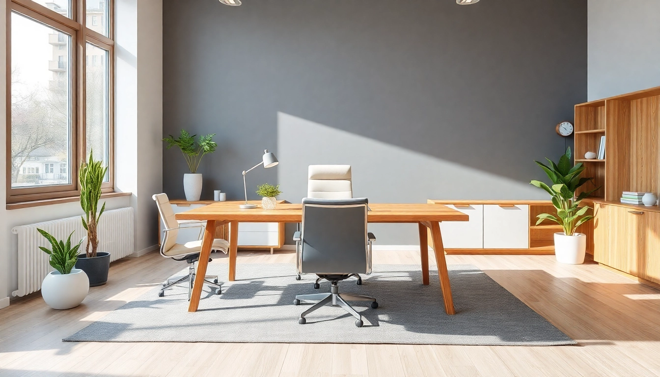 Stylisches Büro mit ergonomischen Büromöbeln in modernen Farbtönen.