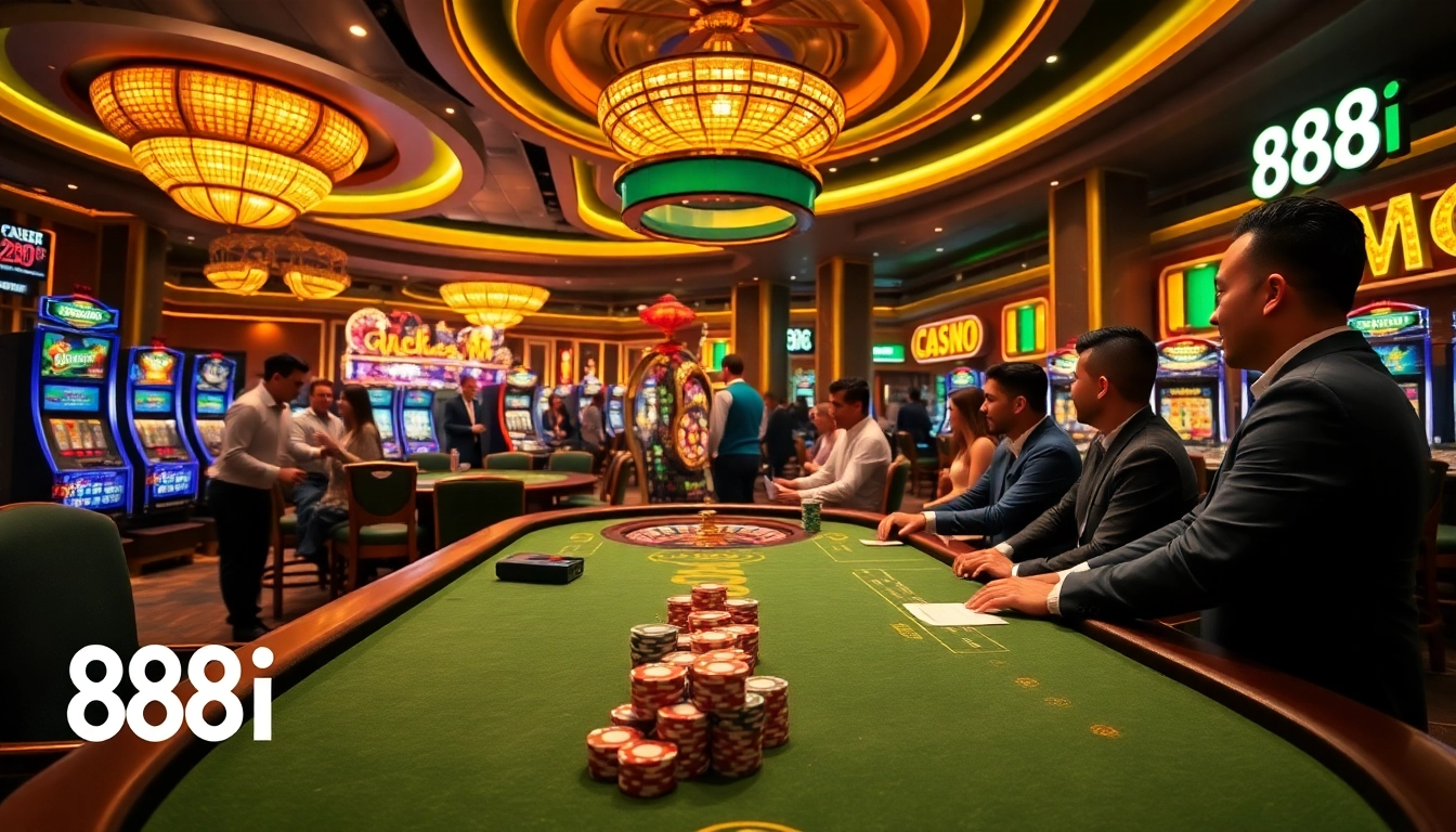 Players enjoying poker at an upscale casino featuring 88i, high-end chips, and dynamic games.