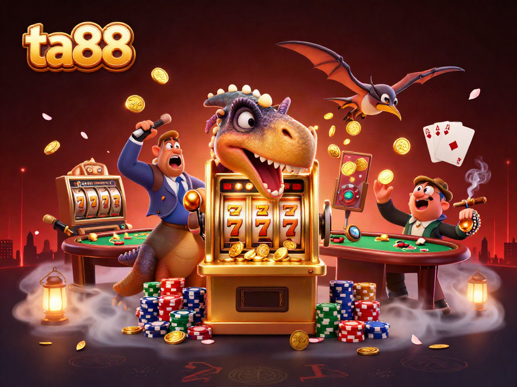 Experience jackpots and thrills at ta88 with lively characters interacting in a vibrant casino scene.