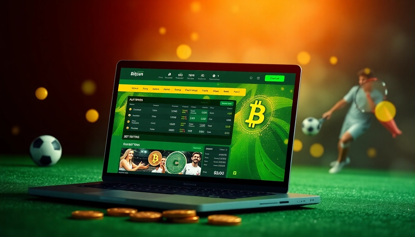 Explore the best Bitcoin sports betting sites with an engaging laptop interface showcasing various sports icons.