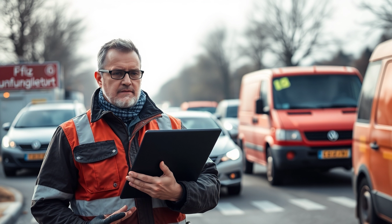 Kfz Gutachter Berlin analysiert Schäden am Fahrzeug vor Ort.