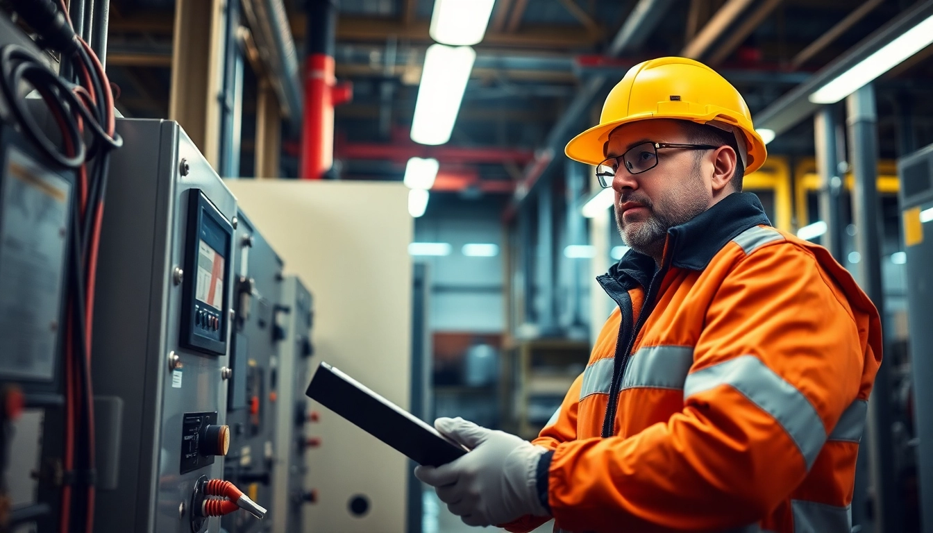 Technician performing DGUV V3 Prüfung to ensure workplace safety and compliance with electrical standards.