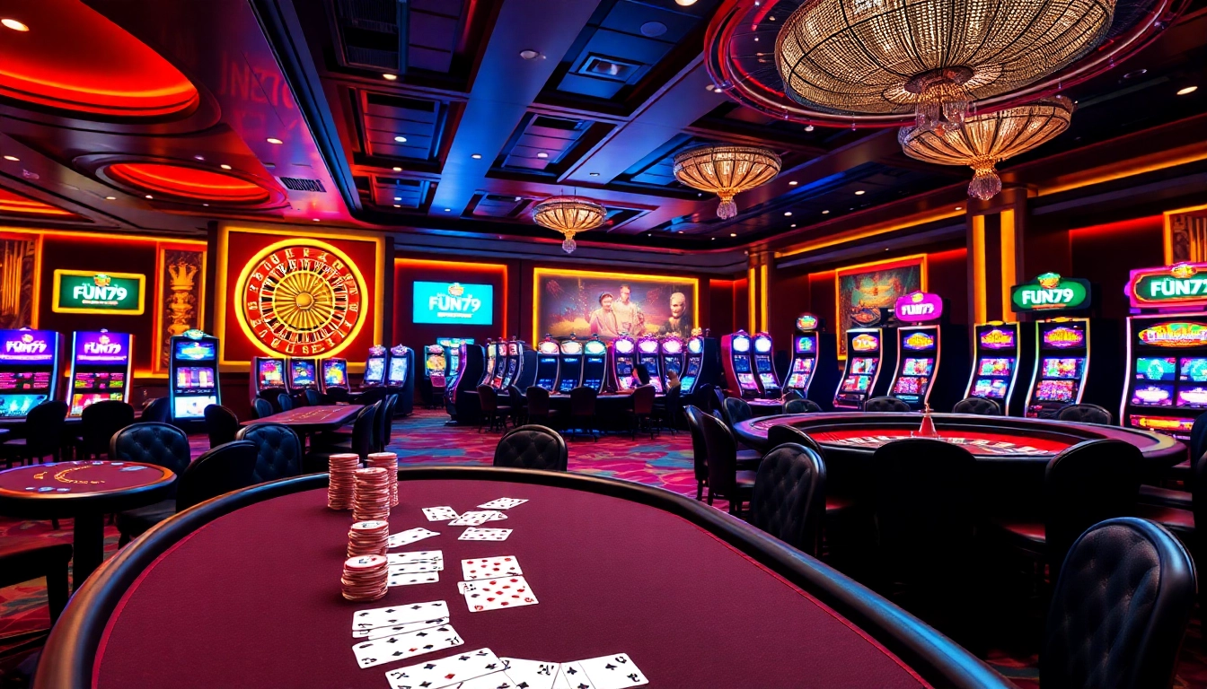 Experience the thrill at Nhà cái FUN79's vibrant casino with thrilling gaming tables and vibrant lights.