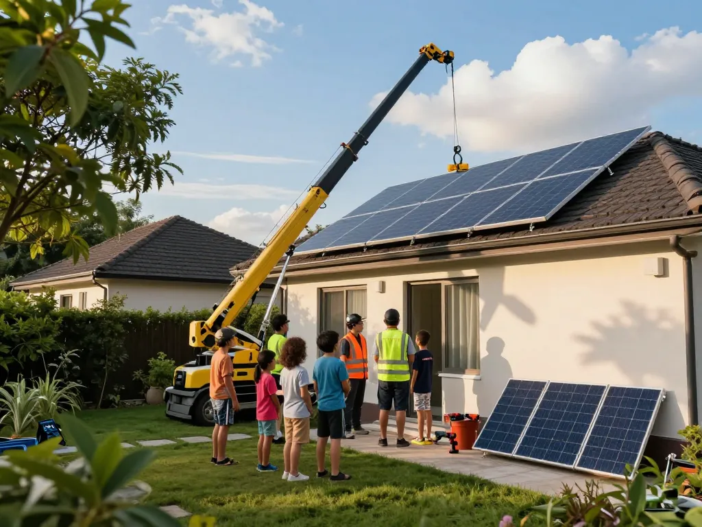 Installation von Photovoltaik Wien Solarmodulen durch einen Techniker auf einem sonnigen Wohnhausdach.