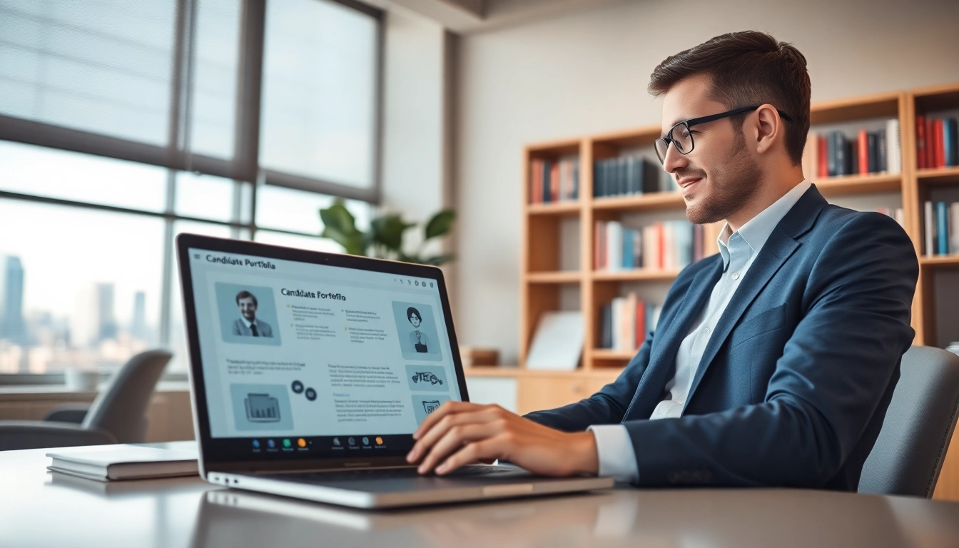 Headhunter IT in modern office discussing candidate profiles professionally.