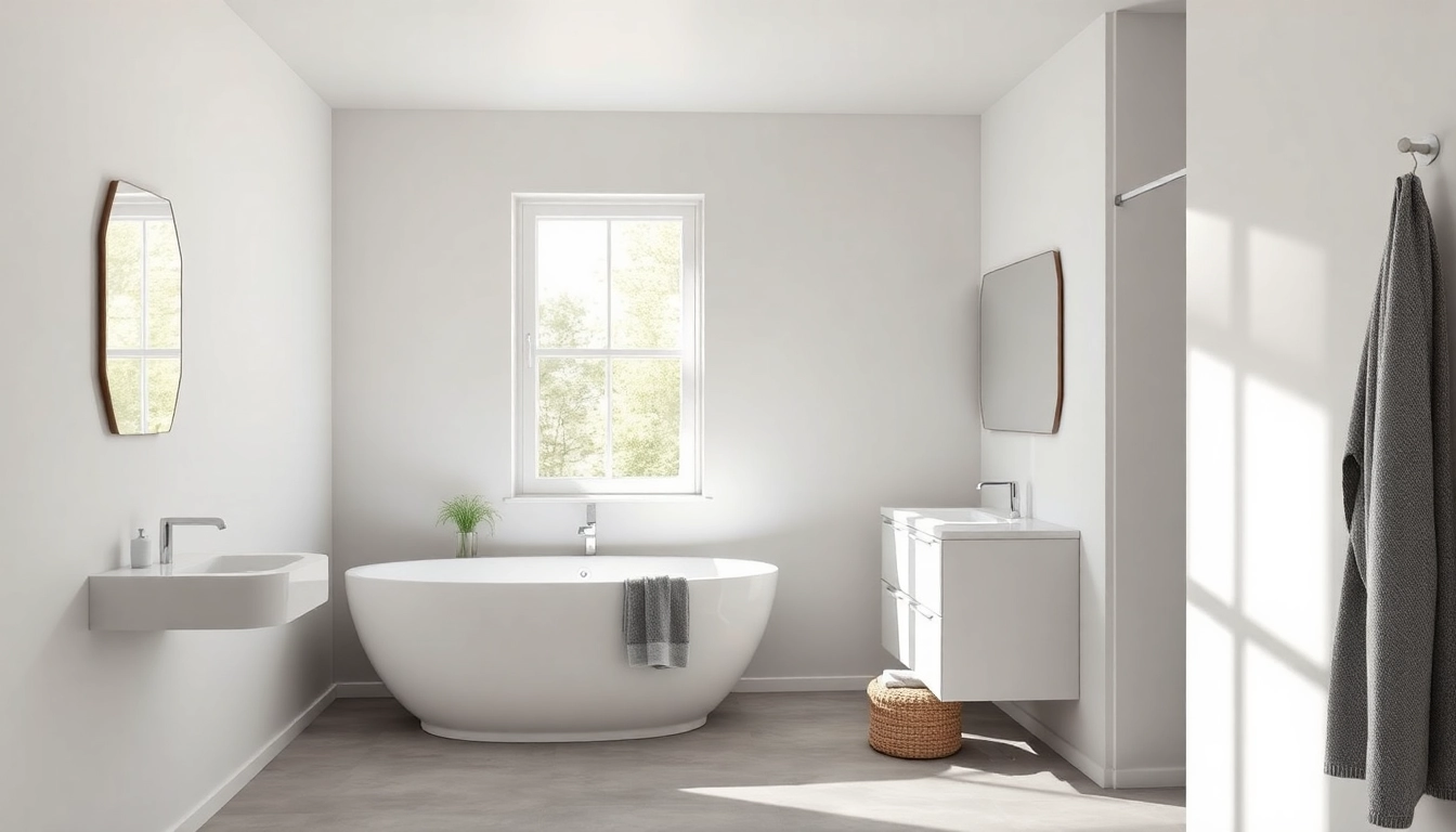 Genießen Sie mit Sonni Sanitär ein modernes Badezimmer-Setup mit eleganten Duschkabinen und stilvollen Badspiegeln.