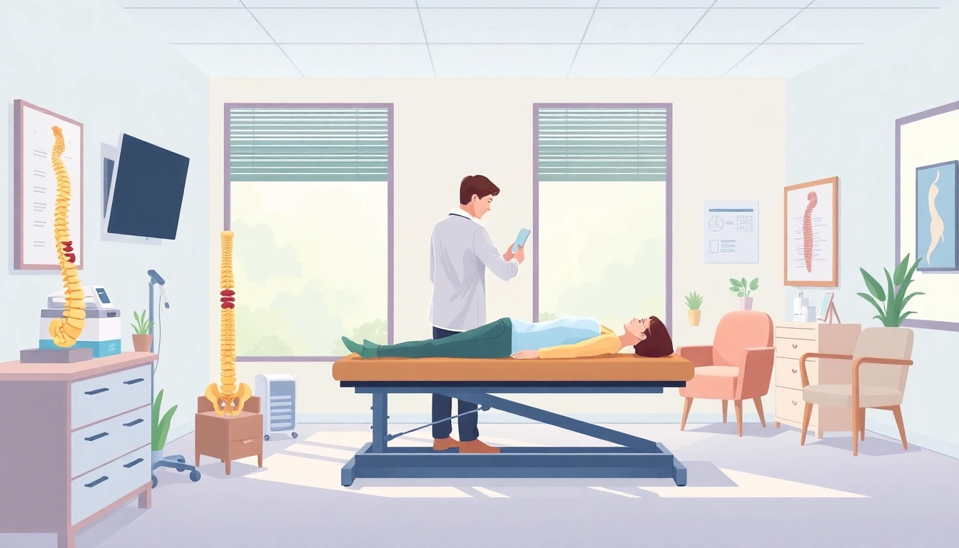 Discover a friendly chiropractor near me attentively examining a patient in a welcoming office environment.