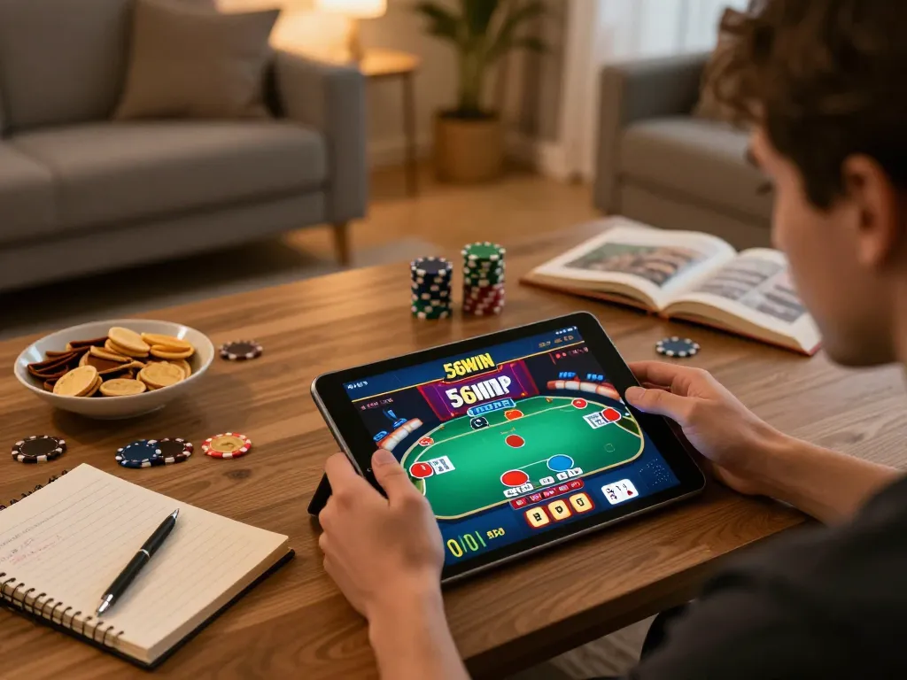 Play poker on the 56WIN app at home with engaging graphics and cozy atmosphere
