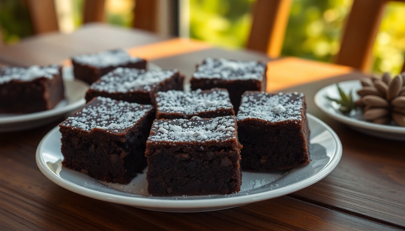 Delicious cannabis brownies displayed on a wooden table, showcasing rich textures and inviting colors.