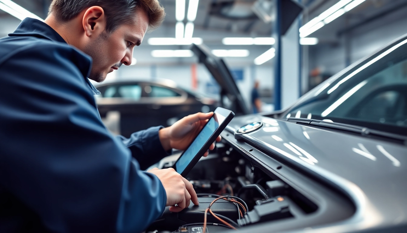 BMW Codierung im modernen Werkstattumfeld: Techniker arbeitet an elektronischen Komponenten.